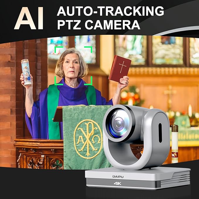 NDI PTZ Camera 4K HDMI USB LAN PoE AI Auto Tracking PTZ Conference Room Camera for Church Live Streaming Video Conference Events Education Broadcast with YouTube Facebook Live Zoom