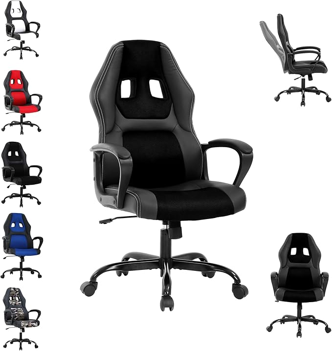 Massage Gaming Chair for AdultsComputer Chair 250Lbs Ergonomic Big and Tall Gaming Chair with MassagerPu Leather Video Gaming Chairs Comfy Computer ChairBlack Gaming Chair