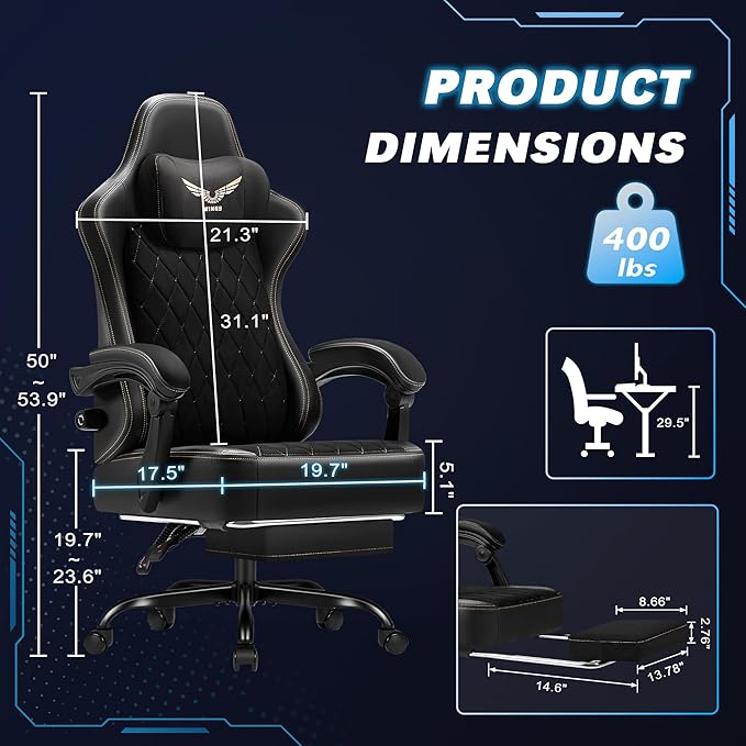 Shahoo Fabric Gaming Chair with Adjustable Lumbar Support Big and Tall Ergonomic Computer Chair with Footrest and Linkage Armrests Height Adjustable Video Gamer Chair for Adults Black