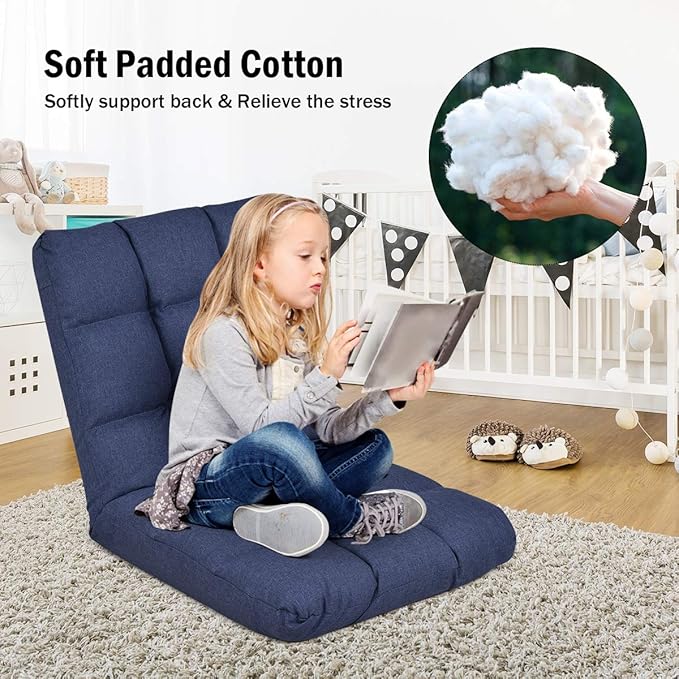 S AFSTAR Adjustable Floor Chair 14-Position Floor Sofa for Reading Meditating Folding Lazy Recliner with Back Support (Blue)