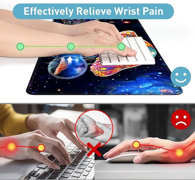 Large Mouse Pad and Keyboard Wrist Rest Desk Pad for Keyboard and Mouse 4-in-1 Large Gaming Mouse Pad with Wrist Support Desk Mat for Home Office Study GameColorful Jellyfish