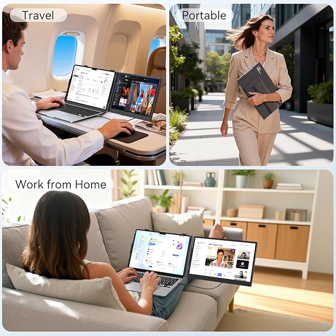 14 Dual Laptop Screen Extender - Ultra Thin Portable Monitor | FHD 1080P USB-C/HDMI Plug &amp Play | Lightweight Travel Display for Mac/Windows (13-17.3 Laptop) | Multi-Tasking Boost for Work &amp