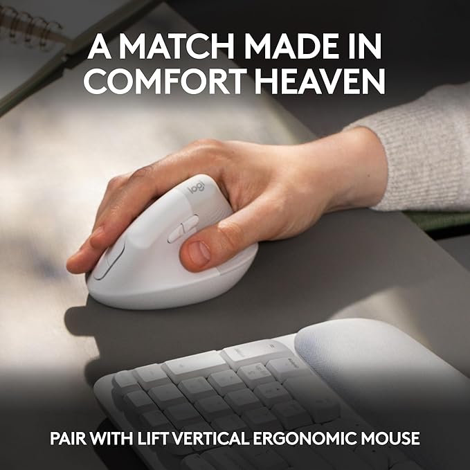 Logitech Wave Keys Wireless Ergonomic Keyboard with Cushioned Palm Rest Comfortable Natural Typing Easy-Switch Bluetooth Logi Bolt Receiver for Multi-OS Windows/Mac - Off White
