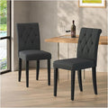 Adjustable Office Computer Chair with Armrest 2pcs Black Fabric Upholstered Dining Chairs with Button Tufted Backrest and Solid Wood Legs