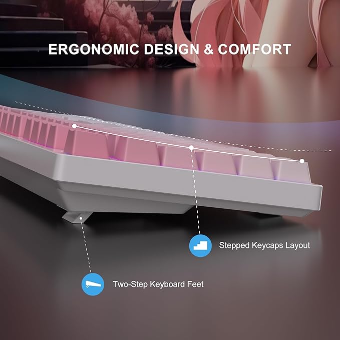 MageGee MK-Storm Mechanical Gaming Keyboard 104 Keys Wired Light Up Keyboard with Linear Red Switch RGB Backlit Side-Printed Keycaps N-Key Rollover for Laptop Desktop PC (Gradient Pink)