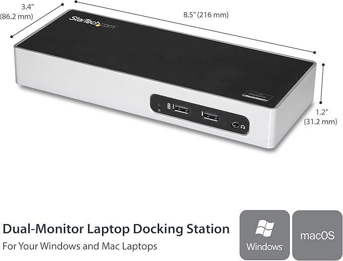 StarTech.com USB 3.0 Docking Station - Dual Monitor Laptop Docking Station with HDMI &amp DVI/VGA Video - 6-port USB 3.1 Gen 1 5Gbps Hub GbE Audio - Universal Type-A Dock - Windows &amp Mac (DK30A