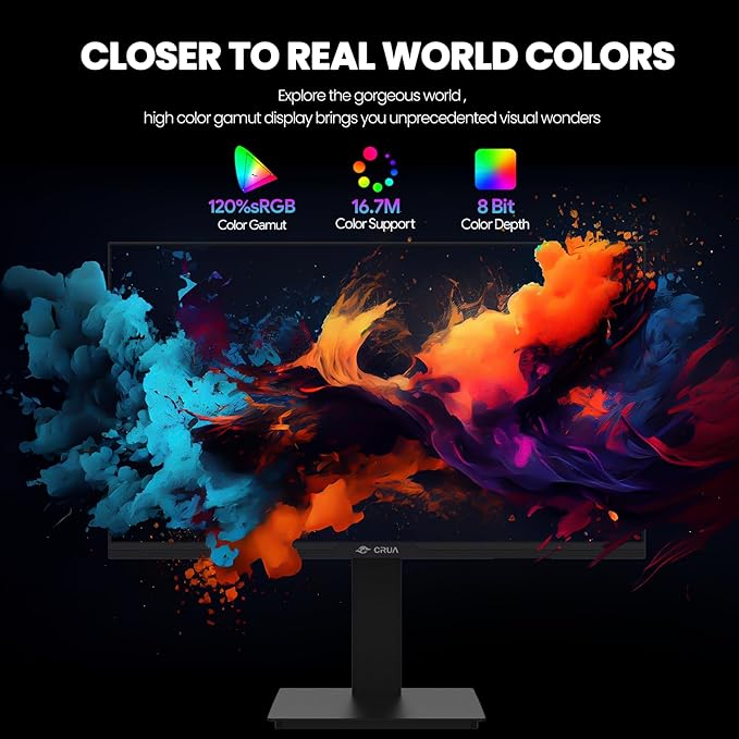 CRUA 24.5Inch Gaming Monitor 144Hz/165Hz FHD(1920x1080P) 120% sRGB Computer Monitor Height/Pivot/Swivel/Tilt Adjustable Vertical Monitor Support FreeSync DPHDMI Wall Mount (75mmX75mm)