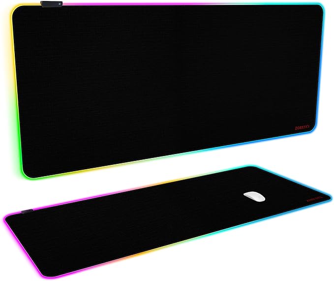 ZORESYN Large RGB Gaming Mouse Pad 47.2x19.7 Inch Extended LED Mousepad with 9 Lighting Modes Non-Slip Rubber Base Smooth Surface USB-C Powered for PC Laptop Computer Gamer - Black