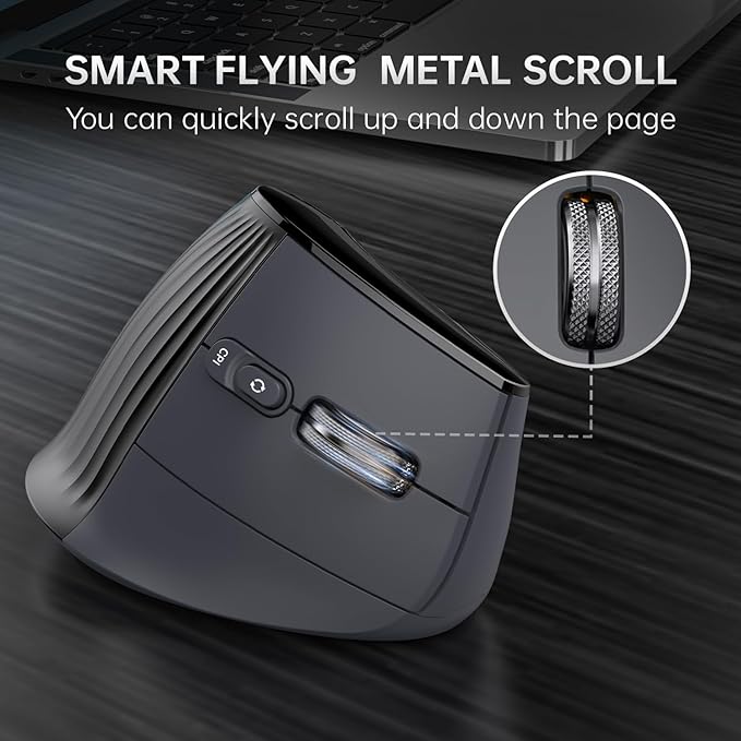 Ergonomic Vertical Mouse Wireless Bluetooth Ultra-Fast Scrolling 4800 DPI Rechargeable Ergo Mouse 2.4G Quiet Clicks 6 Buttons RGB Optical Mice 3 Multi-Device Connectivity for Mac Laptop - Black