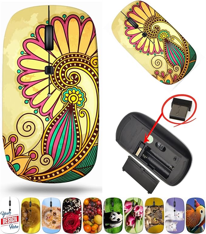 maizi Mouse Chromebook Laptop PC Notebook Mice 14984911 Flower Design on Grun 2.4G USB Receiver Portable Printed in USA