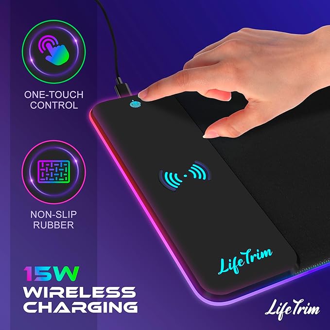 Wireless Charger LED Mousepad 35.5 x 12 Inch RGB Gaming Mouse Pad 10 Light Modes 4mm Thick Large Desk Pad Wireless Charging Cool Mouse Pad for PC Accessories &amp Gaming Gifts