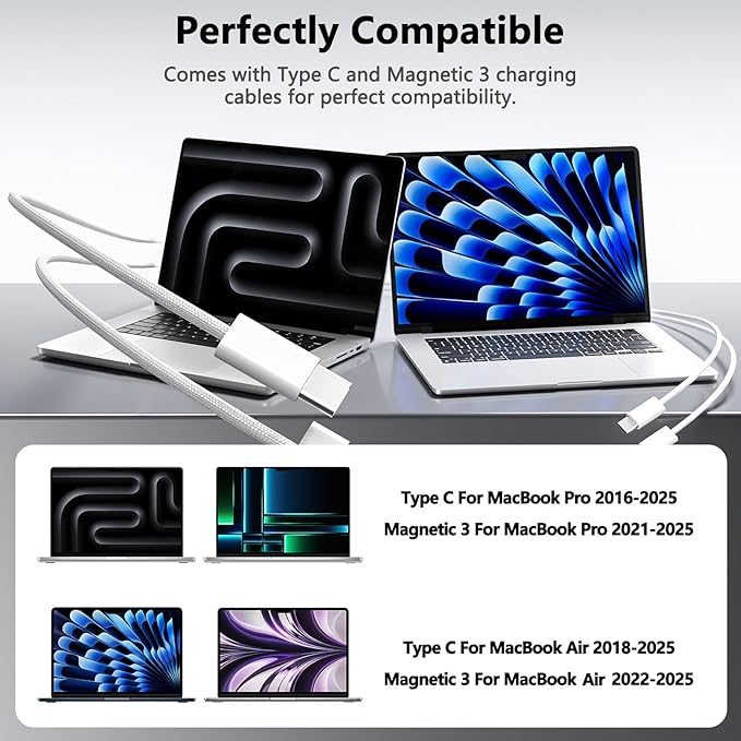 Mac Book Pro Charger - 280W 2-Ports 140W USB C Fast Laptop Charger Compatible with Mac Book Pro/Air 16 15 14 13 inch M1 M2 M3 M4 Series and All USB C Device with 6.6FT Type C &amp Magnetic 3 Cabl