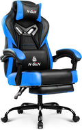 N-GEN GAMING Video Gaming Chair Big and Tall Office Computer Desk Chairs with Ergonomic Lumbar Support High Back Recliner and Footrest for Adults (Blue)