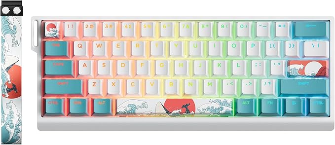 HITIME x XVX 60% Percent Keyboard with Strap H61 Wired Aluminum Gaming Keyboard Hot Swappable Kanagawa Anime PBT Keycaps RGB Backlit Cherry Profile Sound Absorbing Pads Creamy Linear Switch