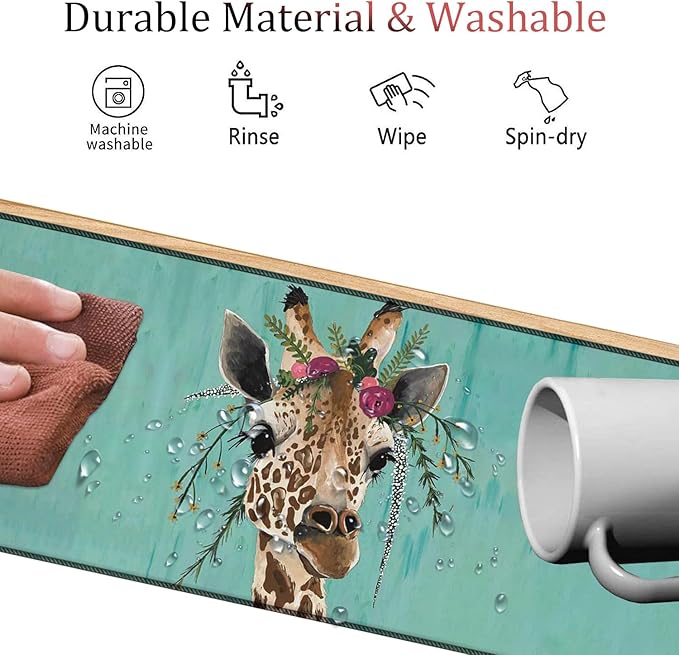 4 in 1 Mouse Pad Combo Large Gaming Mouse Pad + Keyboard Wrist Support + Mouse Wrist Rest + Coaster Table Pad with Stitched Edge Memory Foam Ergonomic Wrist Pad Set Giraffe with Floral Headgear