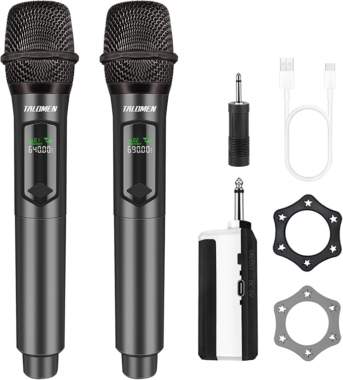 Wireless MicrophoneProfessional Dual Handheld Cordless Dynamic Mic System with Rechargeable Receiver(160 Ft)Karaoke Microphone Set for SingingKaraokeWeddingDJPartySpeechChurchK60-2