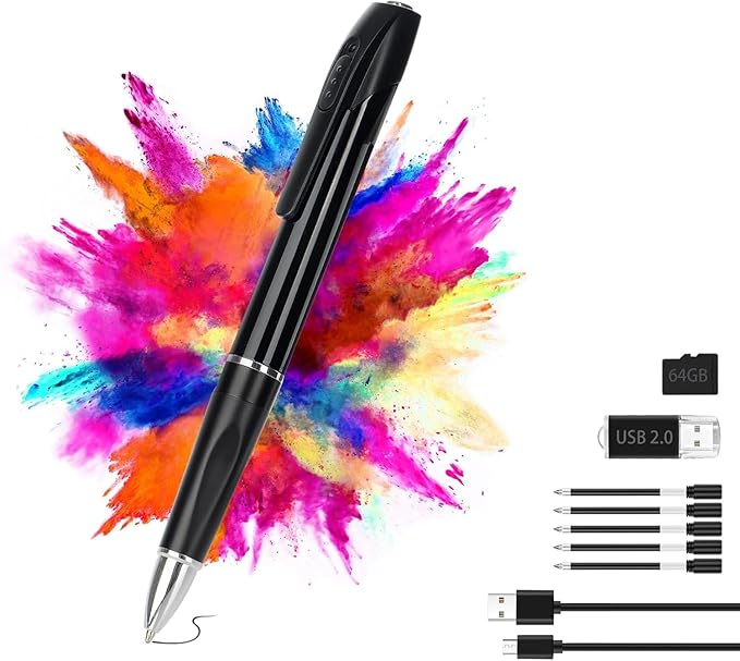 Mini Camera Pen 1080P HD Security Camera 64GB Storage 150 Mins Use USB Charging Pocket Cam 5 Refills