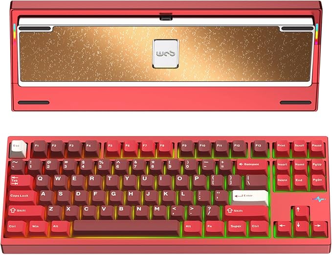 KEEBMONKEY WOBKEY Crush 80 Reboot CNC Aluminum 5-Second Quick-Release Triple-Mode Connectivity Mechanical Keyboard with Superior Acoustics (Pro Red)