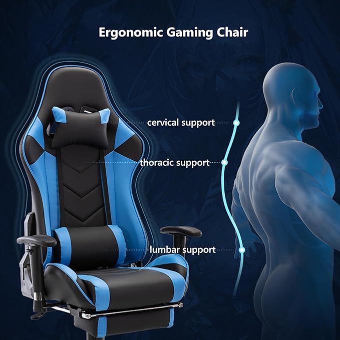 Ergonomic Gaming Chair with Footrest and Lumbar Support Height Adjustable Video Game Chairs for Adult Reclining Desk Chairs for Office Bedroom Study Room Red