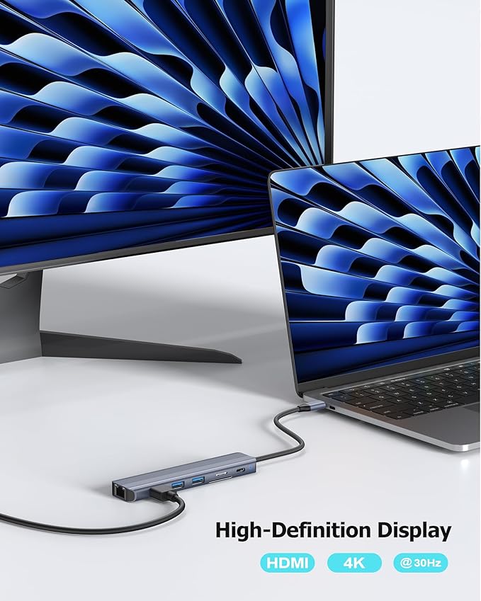 USB C Hub Ethernet HDMI Adapter for Mac MacBook Air/Pro Laptop Multiport Dock with RJ45 Gigabit Ethernet 4K HDMI USB 3.0 SD/TF Card Reader PD 100W Charging