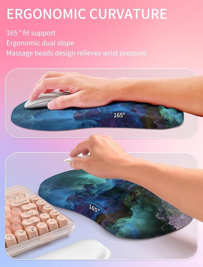 Hokafenle 2in1 Combination Wave Keyboard Wrist Rest and Ergonomic Curvature Mouse Pad Wrist Support for Relieve Wrist Pain Filled with Soft Cushion Memory Foam Nebula Dreamland