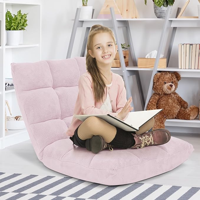 SlickBlue Adjustable Floor Chair with 14 Positions Thick Padded Cushion for Living Room