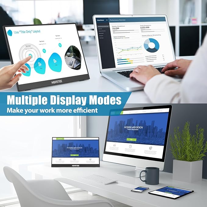 Portable Monitor Touchscreen 14 1920x1200 60Hz USB-C &amp FHD External Display Touch Screen for Laptop/Mac/Gaming/Office VESA Mountable Travel Monitor with Built-in Speakers-LCD Panels