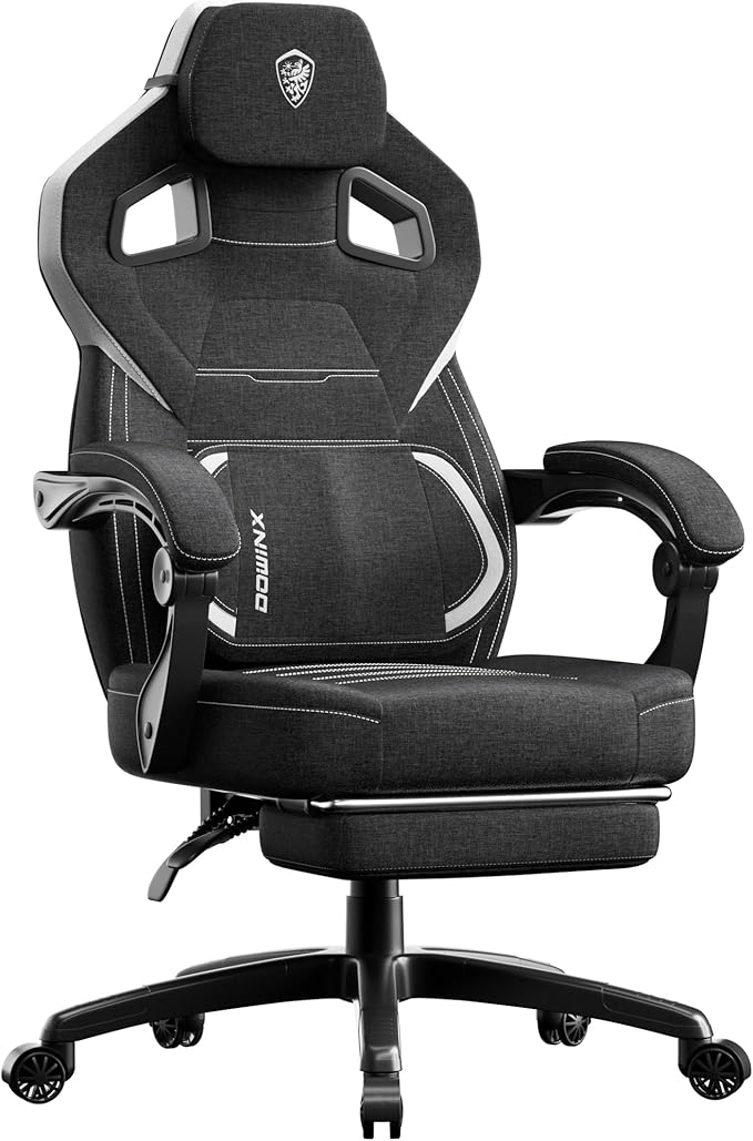 Dowinx Gaming Chair Big and Tall Fabric Ergonomic Gaming Chairs with FootrestWide Back Gamer Chair for Heavy People Black