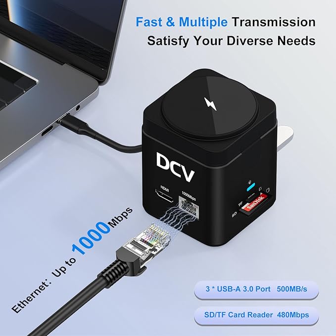 USB C Laptop Docking Station with MagSafe Charger Stand 9 in 1 USB C Hub Multiport Adapter with 4K HDMI 1Gbps Ethernet 3 USB 3.0 SD/TF Compatible with MacBook/Dell/HP/Lenovo/iPhone (Black)