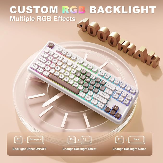 YUNZII B87 Wireless Mechanical KeyboardQMK/VIA ProgrammableTKL Layout 87 KeysBT/2.4G/USB-CHot Swap Gasket Mount RGB Backlit Gaming with Wrist Rest for Win/Mac (Brown Heart Cocoa Cream V2)