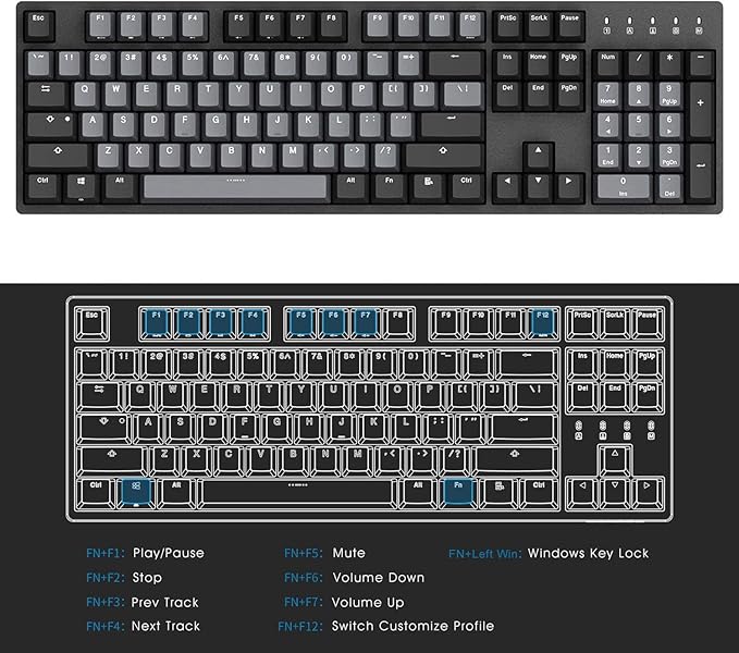 DURGOD K310 Corona White Backlit Full Size Mechanical Keyboard | 104 Keys Full Size | USB C Wired | Doubleshot PBT Keycaps | Programmable Keys | NKRO | Windows &amp Mac (Corona Cherry MX Brown Switc