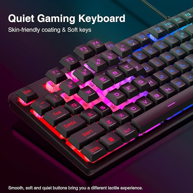 Redragon S107 Gaming Keyboard and Mouse RGB Gaming Keyboard and 3200 DPI Mouse Combo with Large Mouse Pad 25-Key Anti-Ghosting Mechanical Feeling Keyboard Plug &amp Play to PC Laptop