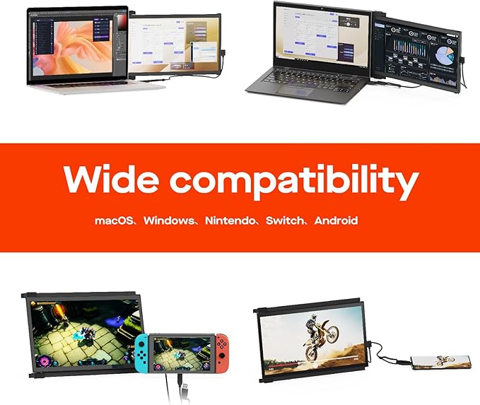 Portable Monitor - 2026 Mobile Pixels Nexus 13.3 Laptop Screen Extender IPS Ultra Slim Laptop Monitors USB C/USB A/HDMI 1080P Monitor for 14-17 Laptops Windows/macOS/Android/Switch Compatible