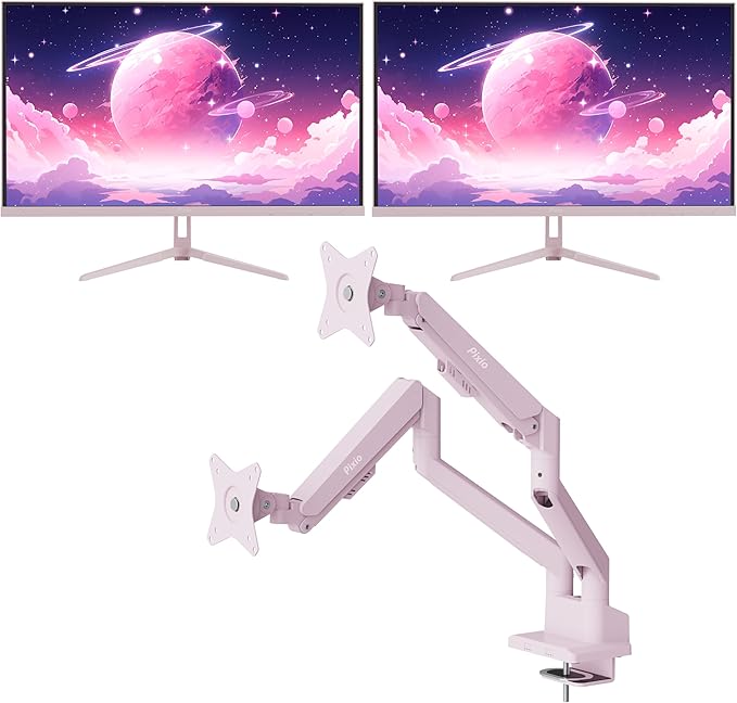 Pixio Two PX275 Wave Pink 27 inch 100Hz Refresh Rate QHD 1440p Resolution IPS Panel 1ms MPRT Response Time Gaming Monitor and PS1D Wave Pink Dual Monitor Arm - Fits up to 32 inches and 19.8lbs