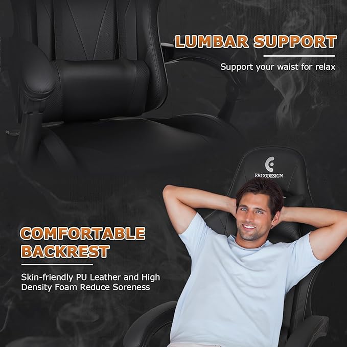 Gaming Chair with Linkage Armrest &amp Footrest High Back Video Gaming Chair Black