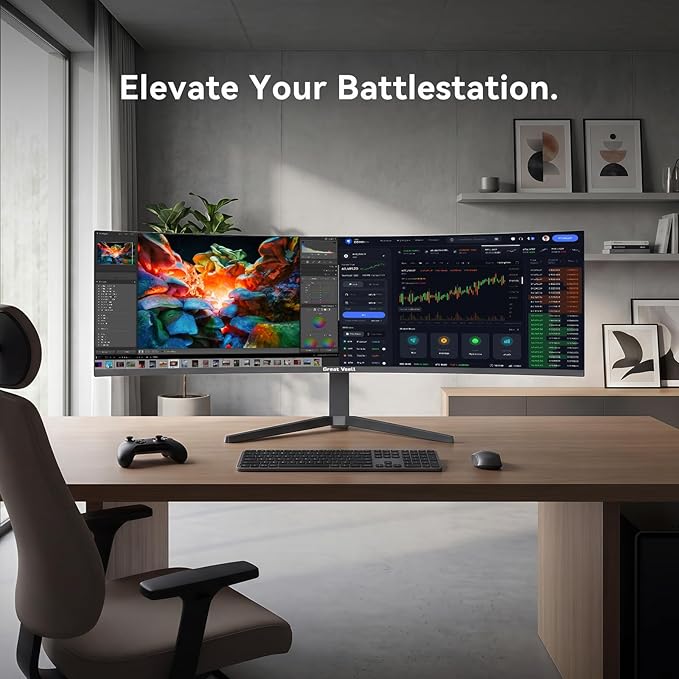 49 Inch Curved Gaming Monitor 32:9 DQHD 5K 165Hz 1ms Ultrawide Display 1500R Immersive Curvature HDR400 127% sRGB FreeSync HDMI/DP VESA Mountable for Gaming &amp Productivity