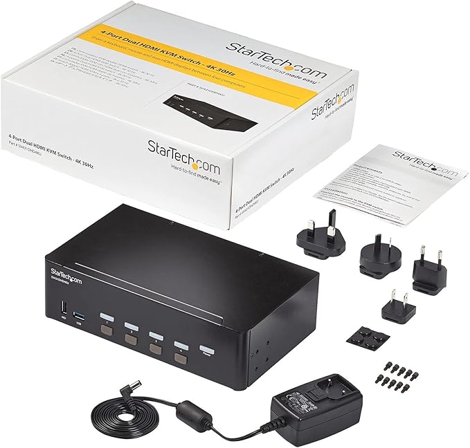 StarTech.com StarTech.com 4-Port Dual Monitor HDMI KVM Switch with Audio &amp USB 3.0 hub - 4K 30Hz - 4 PC Mac Computer KVM Switch Box for HDMI Display  TAA (SV431DHD4KU)