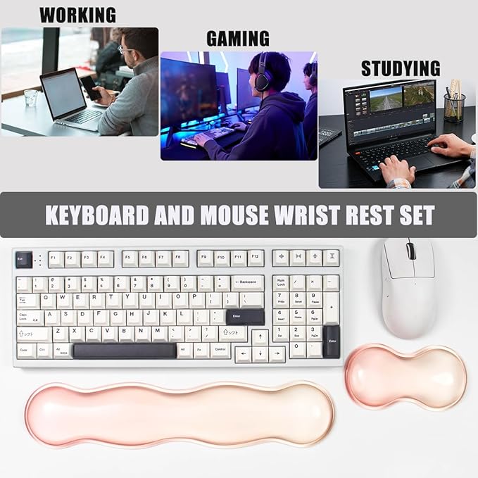 Gel Keyboard and Mouse Wrist Rest Set – Clear Orange Wrist Rest for Computer Keyboard 60%/68%/75% Keyboard Cushion Comfort &amp Support for Typing and Gaming