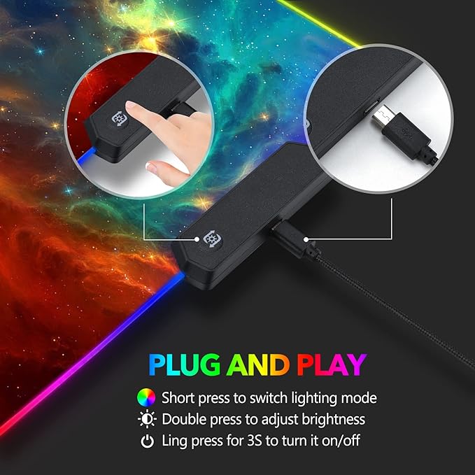 AIMSA Large RGB Gaming Mouse Pad Keyboard Mousepad Led Extended 35.4 x 15.8 inch Non-Slip Rubber Base with 14 Lighting Modes Big Desk Mat Waterproof Galaxy Nebula