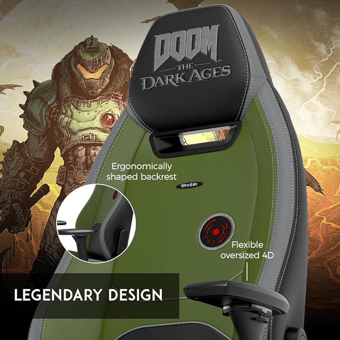 noblechairs Legend Gaming Chair – Doom: The Dark Ages Edition – Premium PU Leather Adjustable Ergonomics Lumbar Support 4D Armrests – Officially Licensed Bethesda Collectible