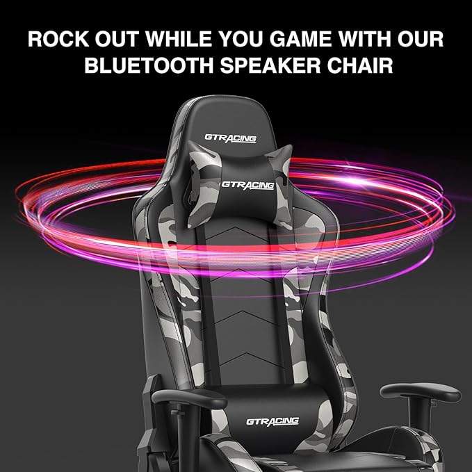 GTRACING Gaming Chair with Footrest Speakers Video Game Chair Bluetooth Music Heavy Duty Ergonomic Computer Office Desk Chair Camouflage