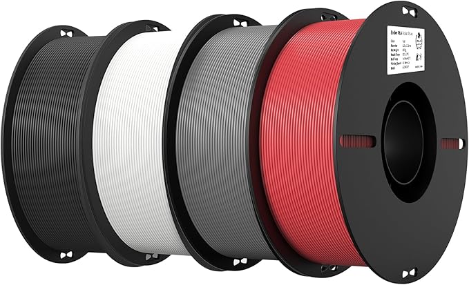 Creality 4 Pack PLA 1.75mm Filament Bundle for 3D Printing with No-Tangling Strong Bonding and Overhang Performance Accuracy +/- 0.02mm (BlackWhiteGreyRed)