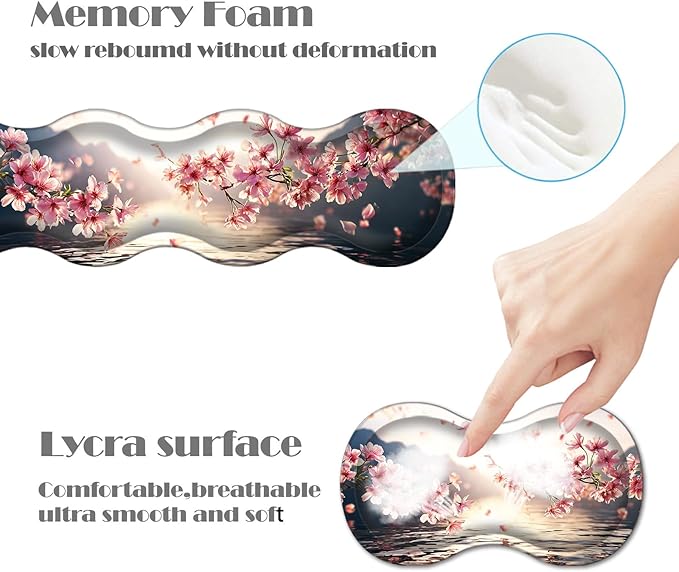 Ergonomic Keyboard Wrist Rest &amp Mouse Pad Wrist Rest SetXL Gaming Desk Mat 31.5x 11.8Non-Slip BaseMemory FoamEasy Typing Pain Relief for Office &amp HomeCherry Blossoms Over Water