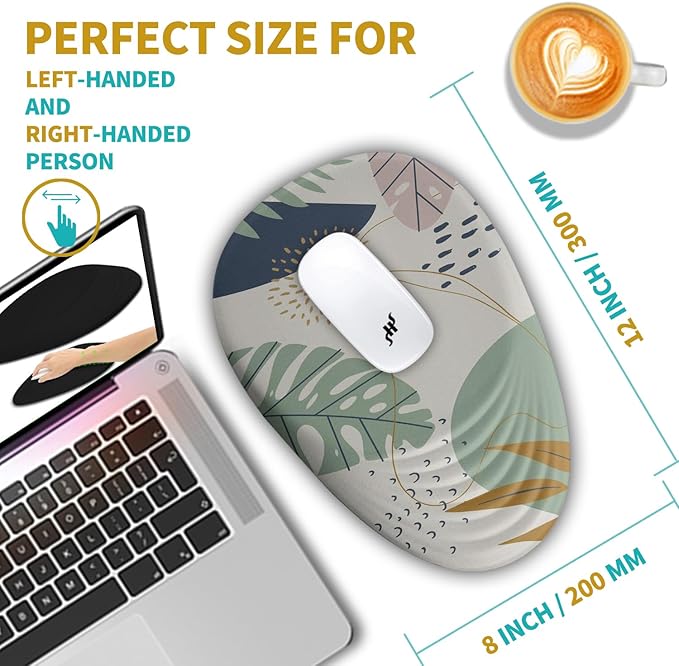 Hokafenle Ergonomic Mouse Pad Wrist Support with Stepped-Wedge Design Wrist Rest Pain Relief Mousepad Filled with Memory Foam Carpal Tunnel Mousepad for Wireless Mouse(12x8 inch Abstract Leaves)