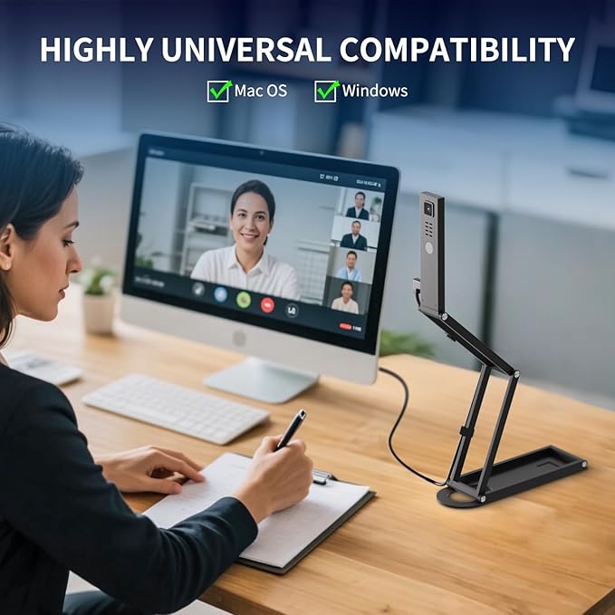 NetumScan 4K USB Book Document Camera &amp Webcam with Built-in Microphone &amp AutoFocus USB Visualiser A3-Size Built-in 3-Level LED Foldable for Web Distance Learning&ampTeaching Compatible Ma