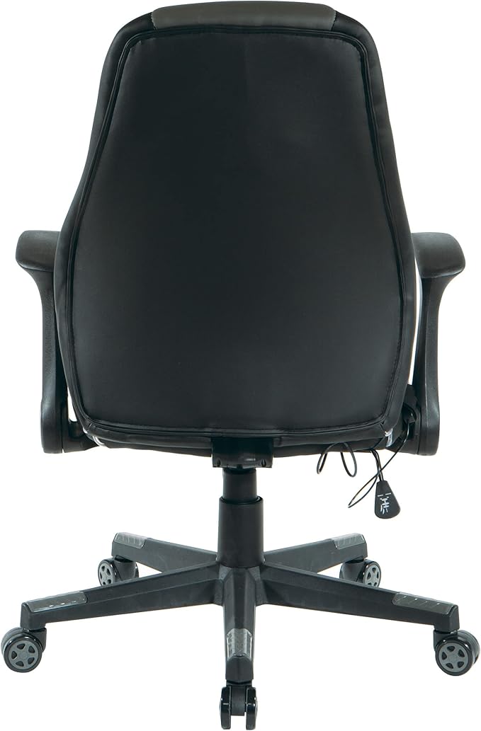 OSP Home Furnishings Output Mid-Back LED Lit Gaming Chair with Thick Padded Seat and Lumbar Support Black Faux Leather with Grey Trim and Accents