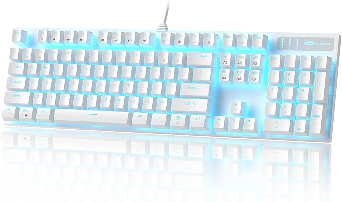 MageGee Mechanical Gaming Keyboard Wired USB Adjustable Backlight Keyboard New Mechanical Storm 100% Anti-ghosting Keyboards with Blue Switches for Windows PC/MAC Games (White)