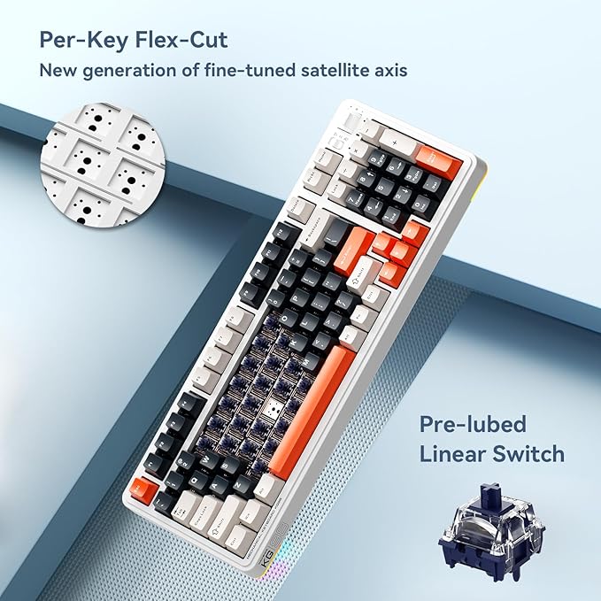 Machenike KG98 Mechanical KeyboardHot Swappable Custom Gaming KeyboardPre-lubed Linear SwitchesRGB SidelitTri-Mode 98 Keys Compact Layout for Gaming/Typing/Win/Mac/PC