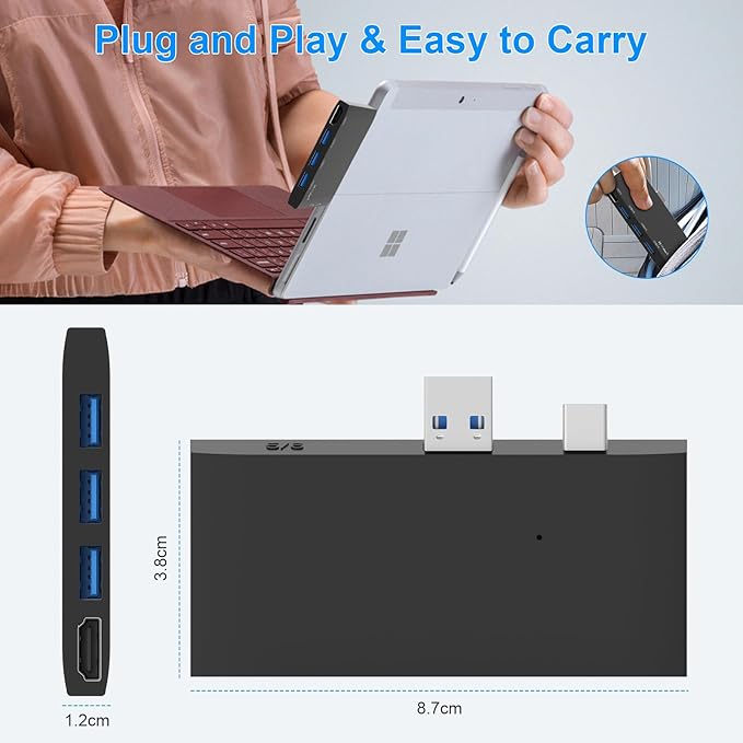 Surface Pro 6/Pro 5/Pro 4 Docking Station USB Hub with HDMI - Surface Pro 4/5/6 Accessories dongle SD Micro Card Memory Card Readers Dock Surface Pro 4K HDMI Adapter with 1 x USB3.0 + 2 x USB2.0 Port