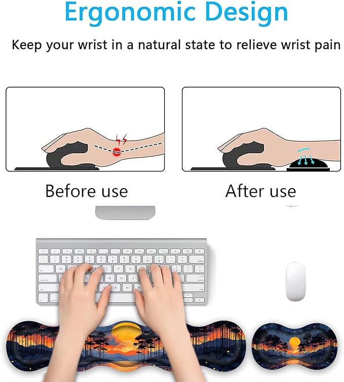 Keyboard Wrist Rest SetMemory Foam Wrist Support Mouse Pad31.5x11.8 Desk Mat for Comfortable Typing &amp Pain ReliefNon-Slip Base for Office &amp Home Use - Sunset